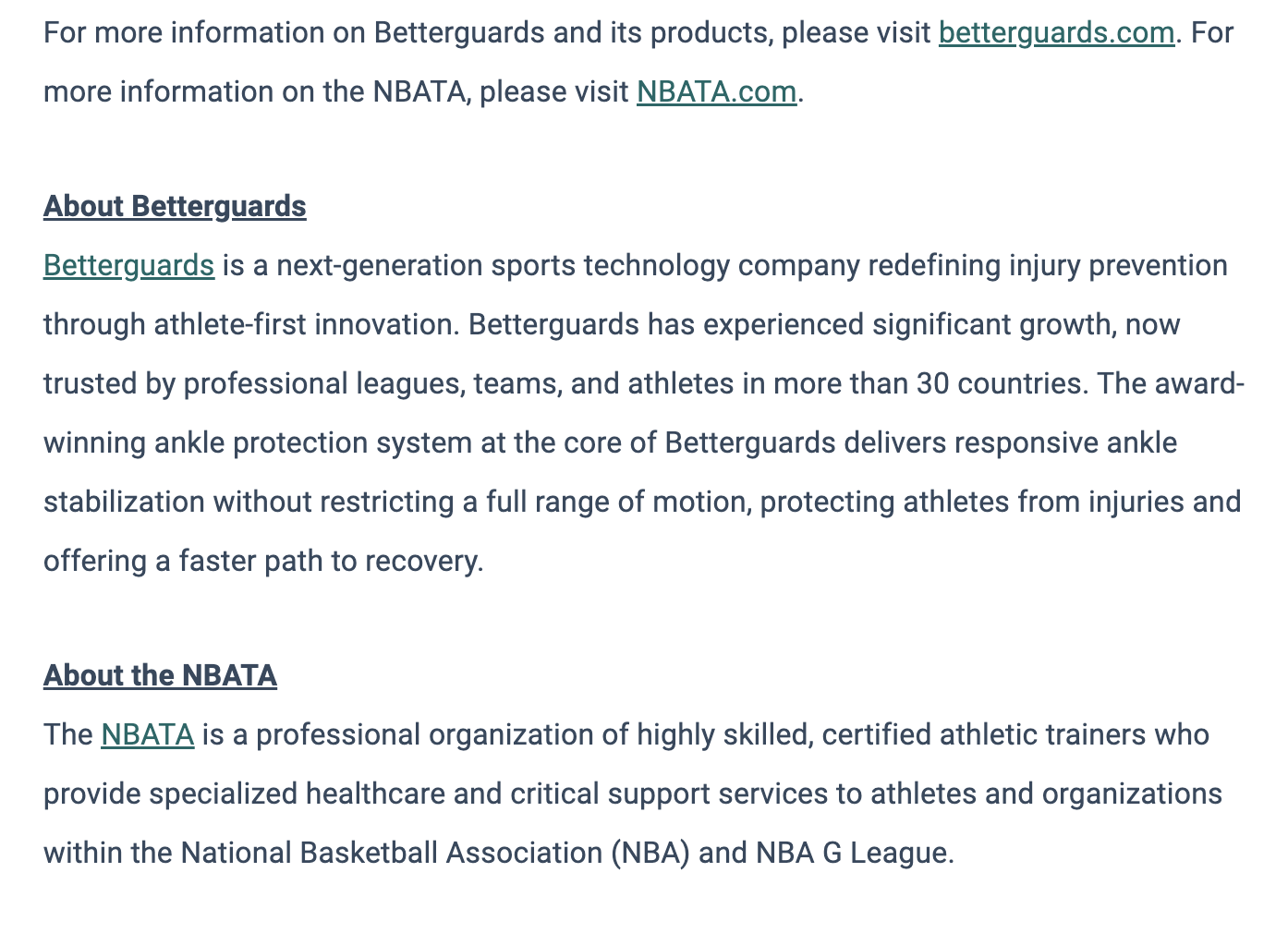 Nbatae NBATA Partners with Betterguards to Advance Innovation in Injury ...