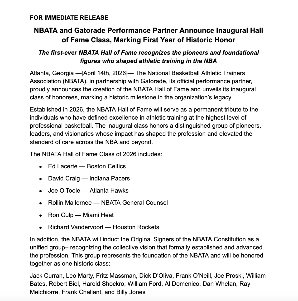 Nbata NBATA and Gatorade Performance Partner Announce Inaugural Hall of Fame ...